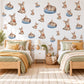 Donkey Wall Stickers, Baby Donkey Nursery Decor, Farm Animal Wall Decals, Grey Blue Apple Kids Room Peel and Stick Wall Art
