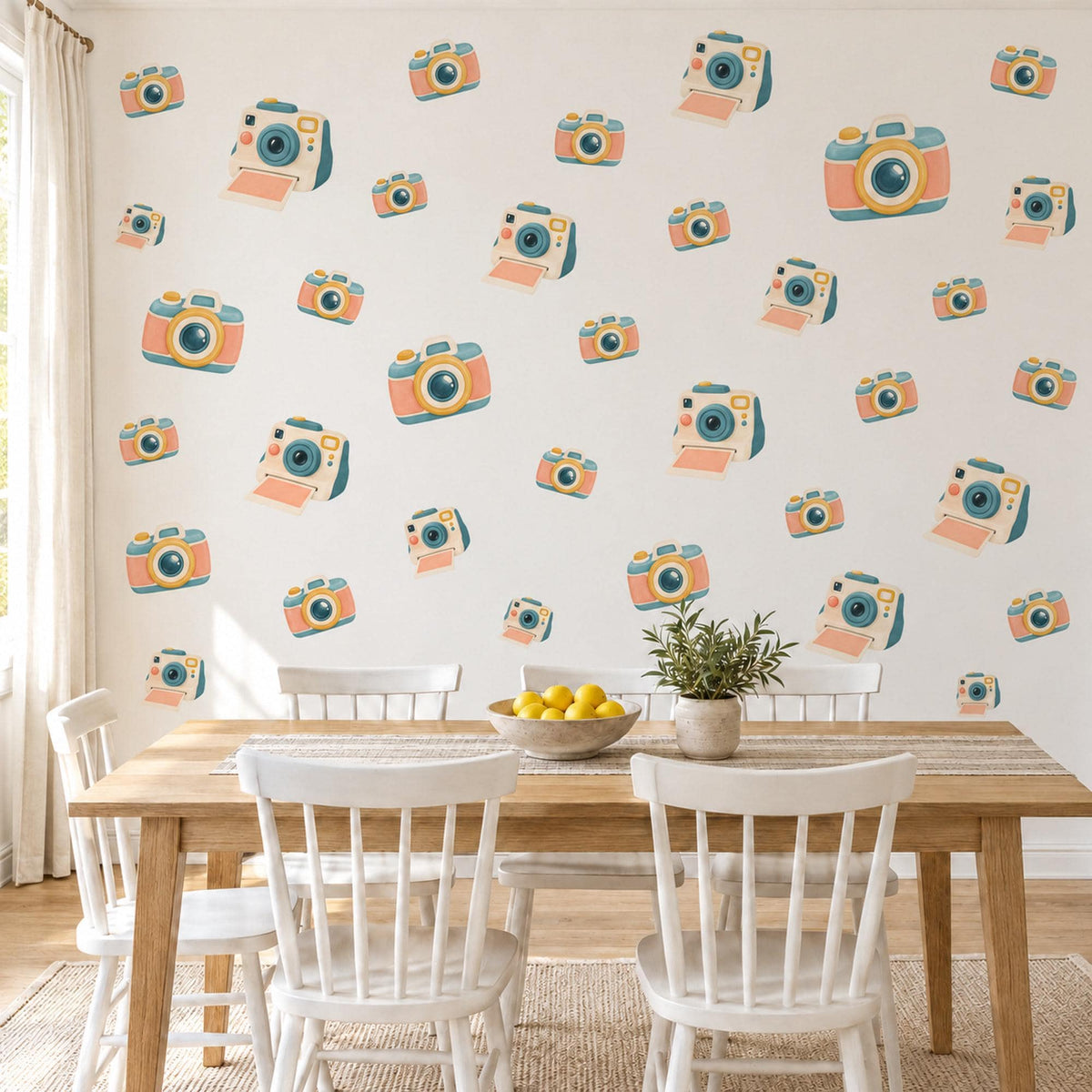 Camera Wall Stickers, Retro Toy Camera Nursery Decor, Photography Wall Decals, Peach Teal Mustard Kids Room Peel and Stick Wall Art