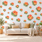 Nasturtium Wall Stickers, Orange Flower Nursery Decor, Botanical Floral Wall Decals, Coral Green Kids Room Peel and Stick Wall Art