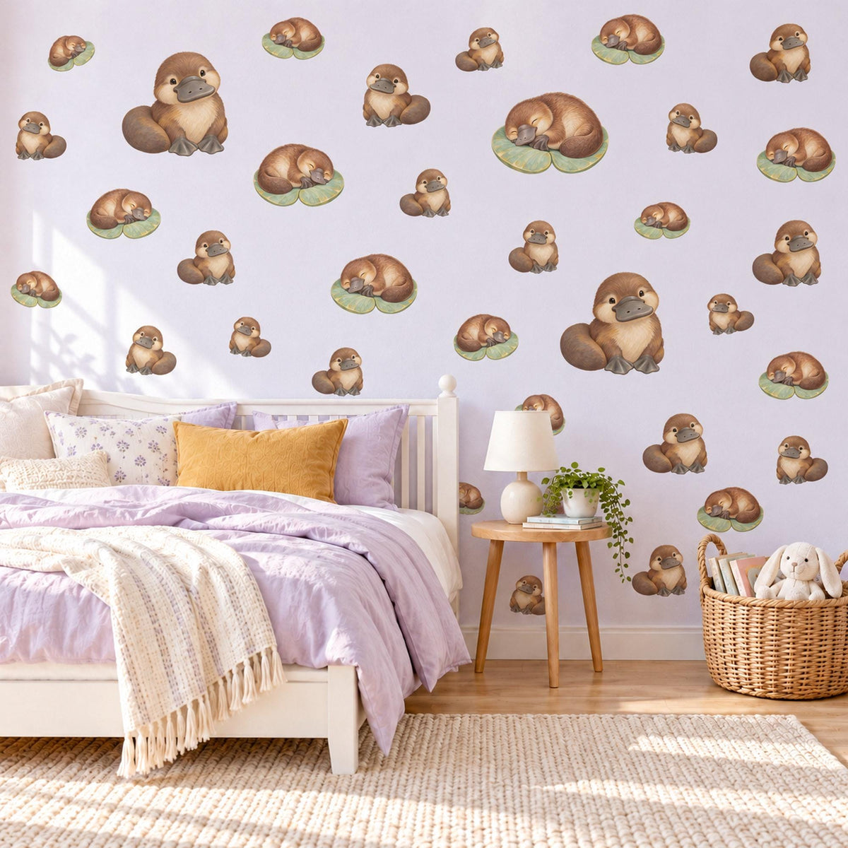 Platypus Wall Stickers, Baby Platypus Nursery Decor, Australian Animal Wall Decals, Brown Sage Kids Room Peel and Stick Wall Art