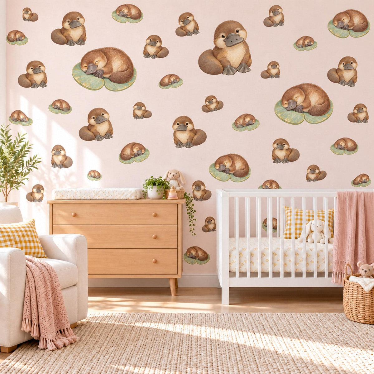 Platypus Wall Stickers, Baby Platypus Nursery Decor, Australian Animal Wall Decals, Brown Sage Kids Room Peel and Stick Wall Art