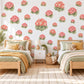 Geranium Wall Stickers, Coral Flower Nursery Decor, Botanical Floral Wall Decals, Pink Green Girls Room Peel and Stick Wall Art