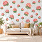 Geranium Wall Stickers, Coral Flower Nursery Decor, Botanical Floral Wall Decals, Pink Green Girls Room Peel and Stick Wall Art