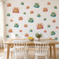 Telephone Wall Stickers, Retro Toy Phone Playroom Decor, Rotary Phone Wall Decals, Coral Teal Mustard Kids Room Peel and Stick Wall Art
