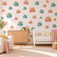 Telephone Wall Stickers, Retro Toy Phone Playroom Decor, Rotary Phone Wall Decals, Coral Teal Mustard Kids Room Peel and Stick Wall Art