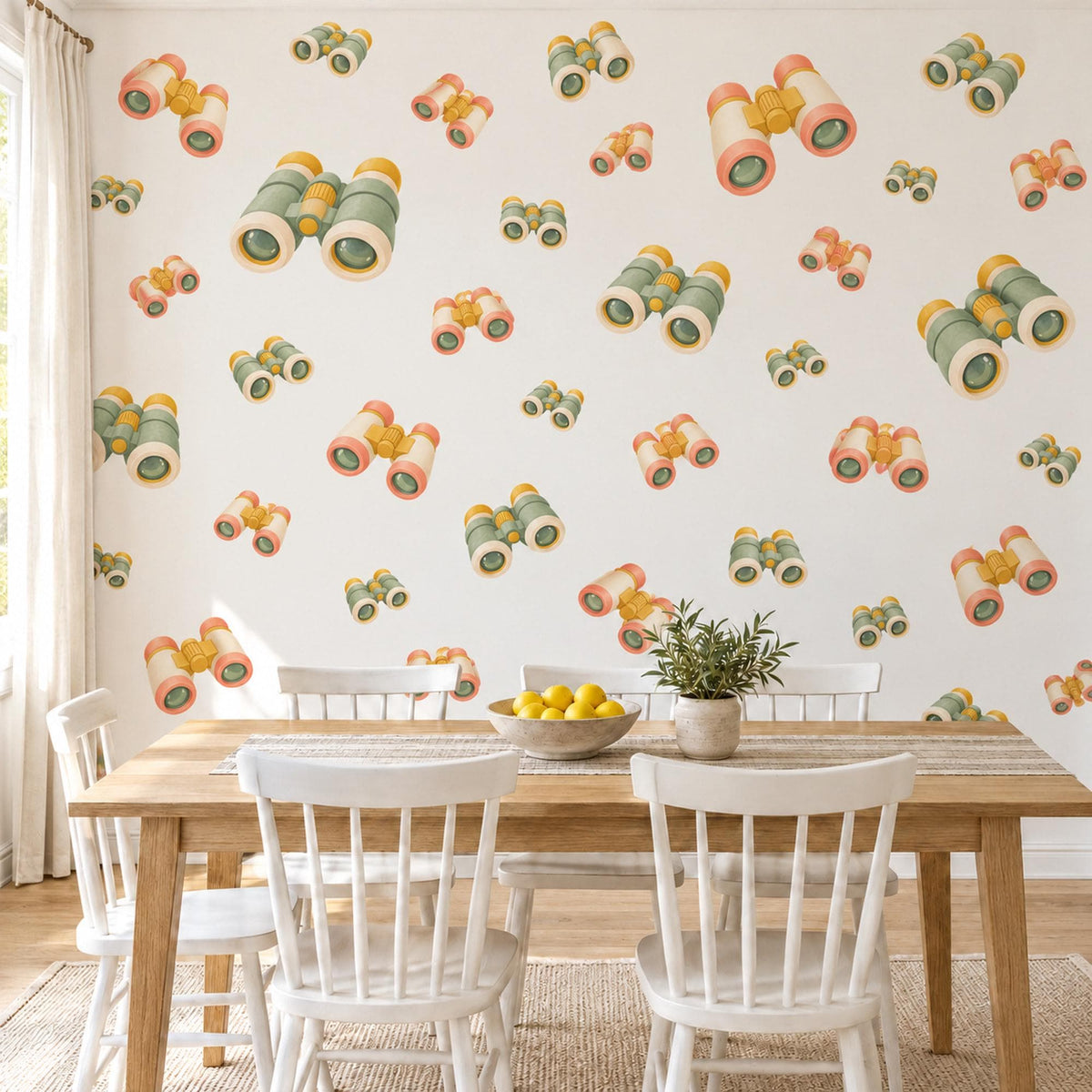 Binoculars Wall Stickers, Explorer Nursery Decor, Adventure Toy Wall Decals, Sage Orange Mustard Kids Room Peel and Stick Wall Art