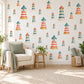 Lighthouse Wall Stickers, Nautical Nursery Decor, Seaside Lighthouse Wall Decals, Coral Teal Cream Kids Room Peel and Stick Wall Art