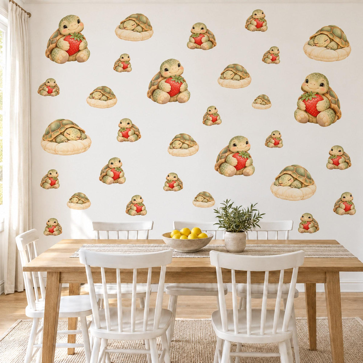 Tortoise Wall Stickers, Baby Tortoise Nursery Decor, Strawberry Wall Decals, Olive Red Cream Kids Room Animal Peel and Stick Wall Art
