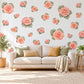 Begonia Wall Stickers, Peach Flower Nursery Decor, Botanical Rose Wall Decals, Coral Pink Green Girls Room Peel and Stick Wall Art
