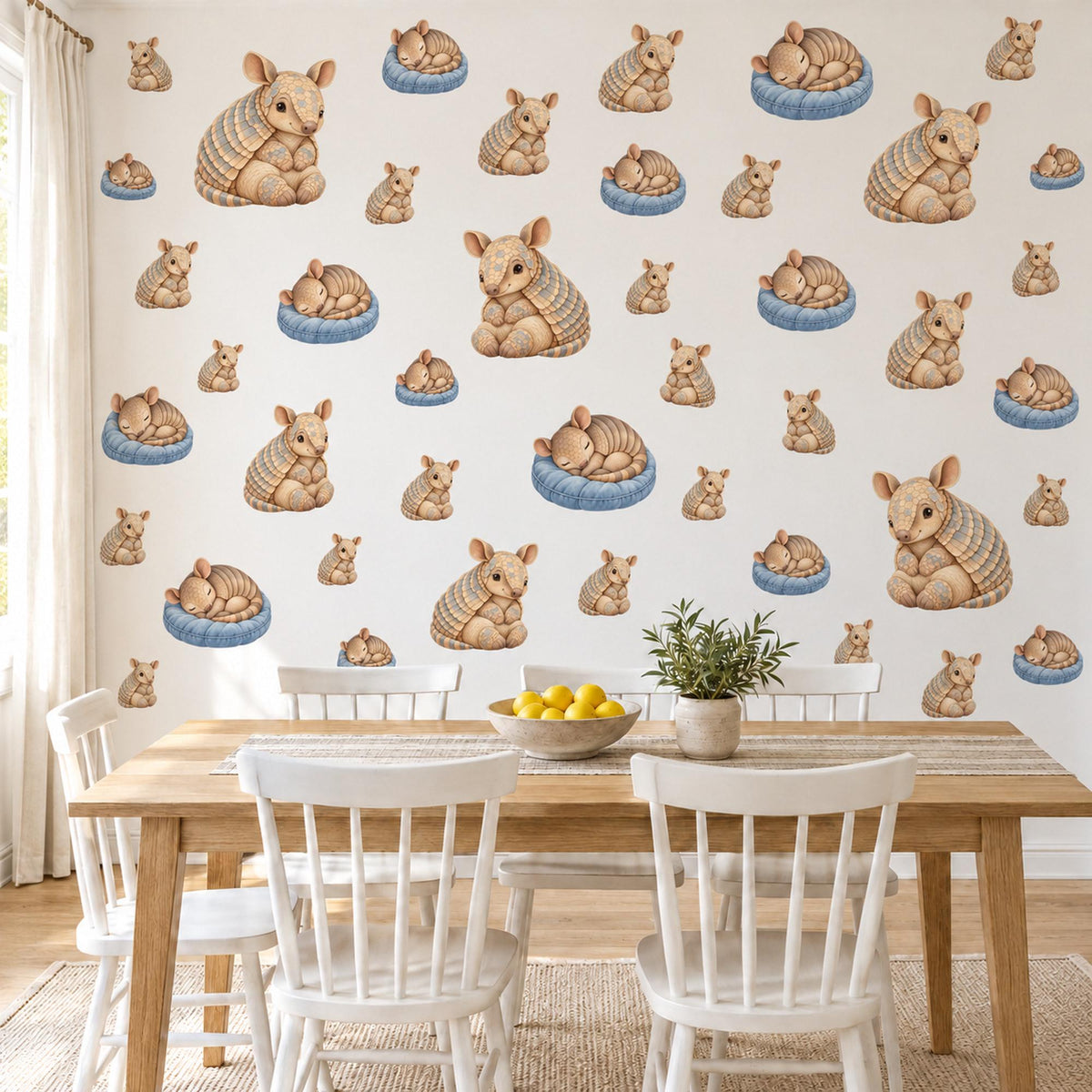 Armadillo Wall Stickers, Baby Animal Nursery Decor, Sleepy Armadillo Wall Decals, Tan Blue Cream Kids Room Peel and Stick Wall Art