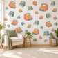Cash Register Wall Stickers, Toy Shop Playroom Decor, Retro Till Wall Decals, Coral Teal Mustard Kids Room Peel and Stick Wall Art