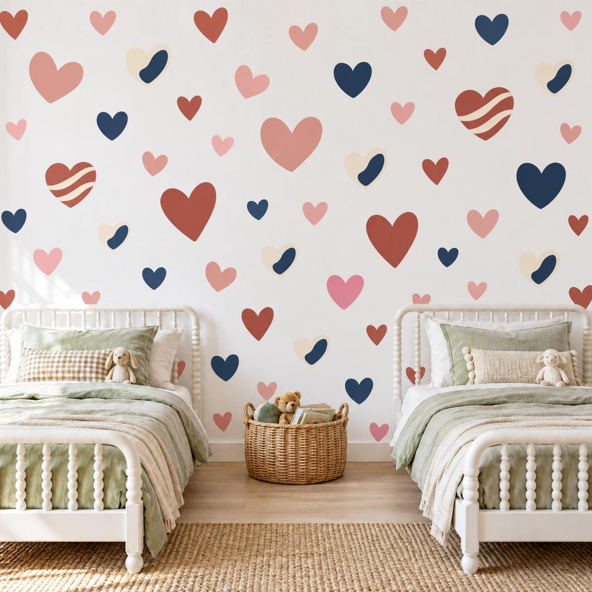 Heart Wall Stickers, Navy Terracotta Nursery Decor, Boho Heart Wall Decals, Girls Kids Room Pink Blue Peel and Stick Wall Art