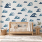Wave Wall Stickers, Ocean Nursery Decor, Navy Blue Sea Wave Wall Decals, Surf Beach Boys Kids Room Coastal Peel and Stick Wall Art