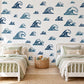 Wave Wall Stickers, Ocean Nursery Decor, Navy Blue Sea Wave Wall Decals, Surf Beach Boys Kids Room Coastal Peel and Stick Wall Art