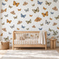Butterfly Wall Stickers, Vintage Moth Nursery Decor, Botanical Butterfly Wall Decals, Girls Kids Room Blue Ochre Peel and Stick Wall Art