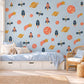 Space Wall Stickers, Rocket Planet Nursery Decor, Outer Space Wall Decals, Boys Kids Room Navy Coral Mustard Peel and Stick Wall Art