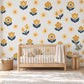 Daisy Wall Stickers, Mustard Navy Flower Nursery Decor, Folk Floral Wall Decals, Boho Girls Kids Room Yellow Peel and Stick Wall Art