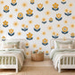 Daisy Wall Stickers, Mustard Navy Flower Nursery Decor, Folk Floral Wall Decals, Boho Girls Kids Room Yellow Peel and Stick Wall Art