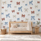 Bow Wall Stickers, Ribbon Nursery Decor, Blue Rust Cream Bow Wall Decals, Coquette Girls Kids Room Boho Peel and Stick Wall Art