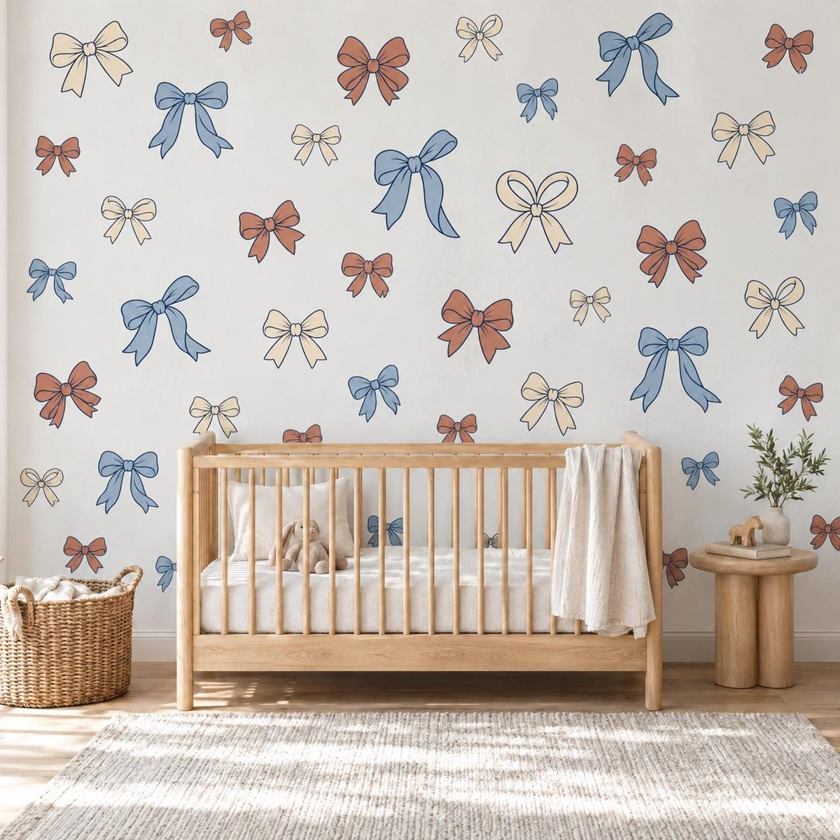 Bow Wall Stickers, Ribbon Nursery Decor, Blue Rust Cream Bow Wall Decals, Coquette Girls Kids Room Boho Peel and Stick Wall Art