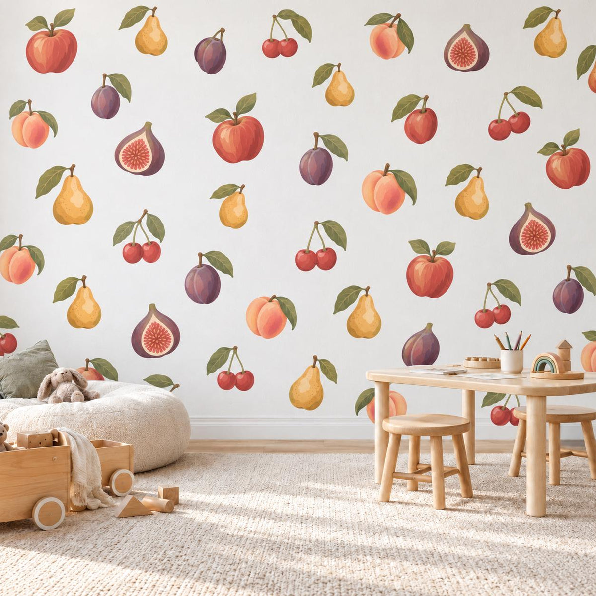 Fruit Wall Stickers, Peach Pear Apple Nursery Decor, Orchard Fruit Wall Decals, Kids Room Kitchen Playroom Peel and Stick Wall Art