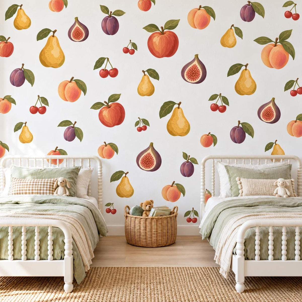 Fruit Wall Stickers, Peach Pear Apple Nursery Decor, Orchard Fruit Wall Decals, Kids Room Kitchen Playroom Peel and Stick Wall Art