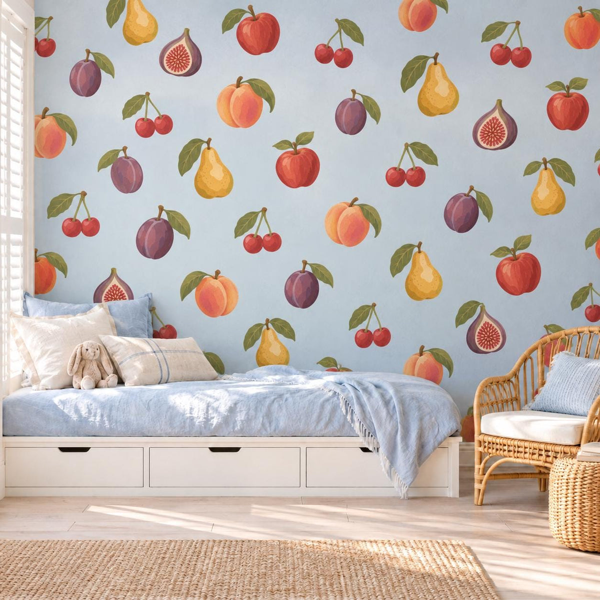 Fruit Wall Stickers, Peach Pear Apple Nursery Decor, Orchard Fruit Wall Decals, Kids Room Kitchen Playroom Peel and Stick Wall Art