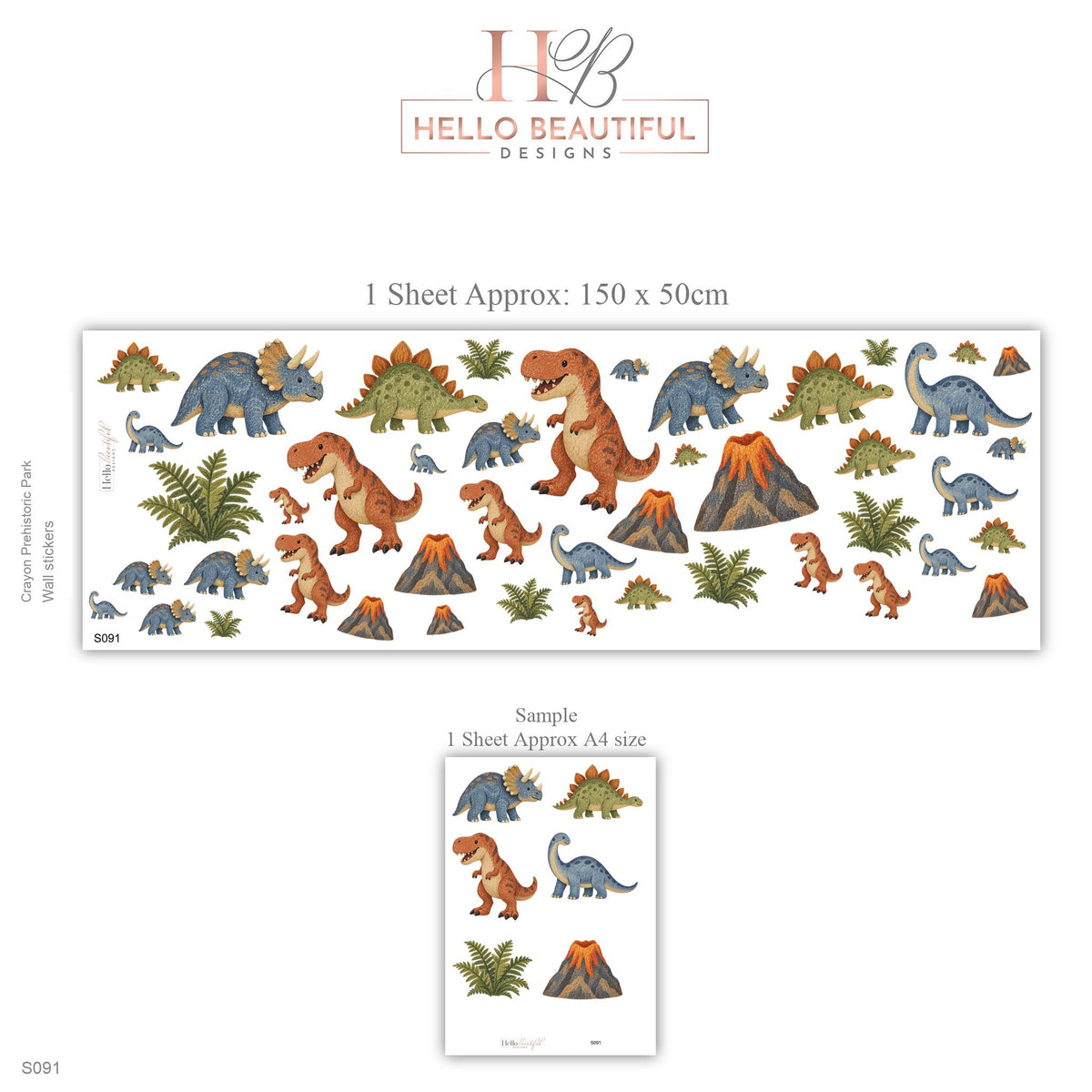 Dinosaur Wall Stickers, Dino Nursery Decor, T Rex Triceratops Volcano Wall Decals, Boys Kids Room Jurassic Peel and Stick Wall Art