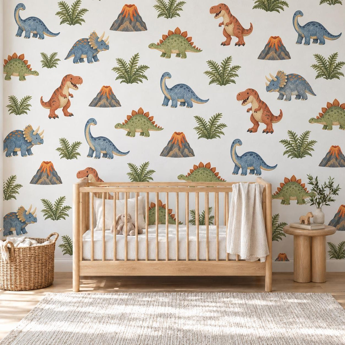 Dinosaur Wall Stickers, Dino Nursery Decor, T Rex Triceratops Volcano Wall Decals, Boys Kids Room Jurassic Peel and Stick Wall Art