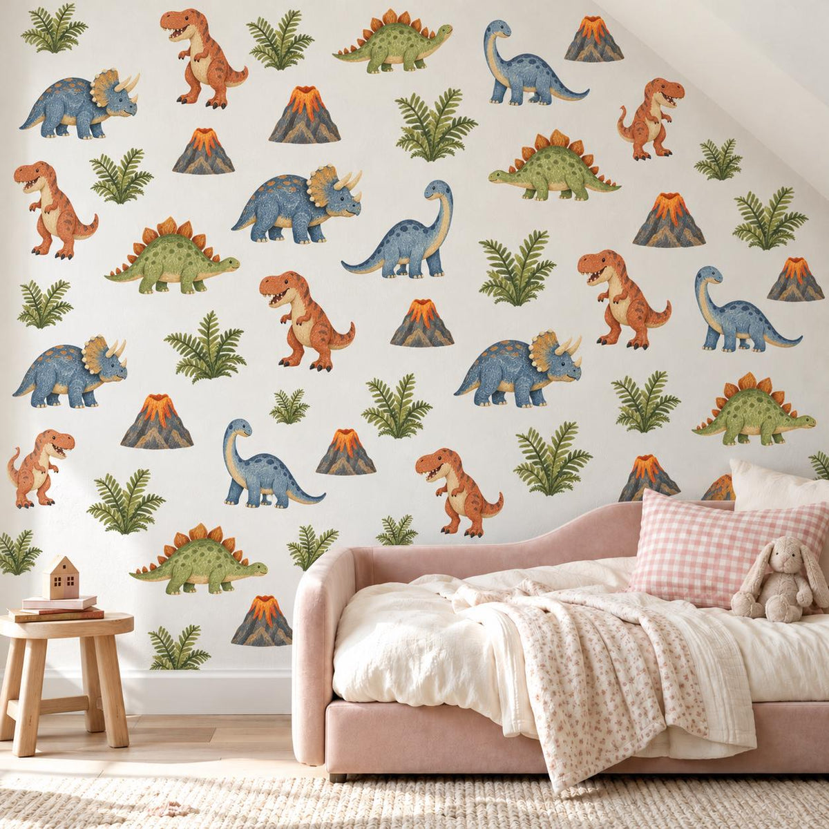 Dinosaur Wall Stickers, Dino Nursery Decor, T Rex Triceratops Volcano Wall Decals, Boys Kids Room Jurassic Peel and Stick Wall Art