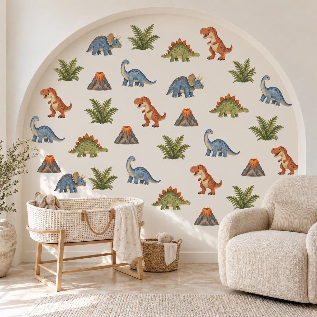 Dinosaur Wall Stickers, Dino Nursery Decor, T Rex Triceratops Volcano Wall Decals, Boys Kids Room Jurassic Peel and Stick Wall Art