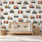Truck Wall Stickers, Vehicle Nursery Decor, Fire Engine Tractor Tow Truck Wall Decals, Boys Kids Room Transport Peel and Stick Wall Art