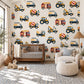 Truck Wall Stickers, Vehicle Nursery Decor, Fire Engine Tractor Tow Truck Wall Decals, Boys Kids Room Transport Peel and Stick Wall Art