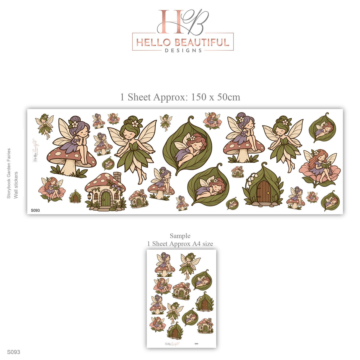 Garden Fairy Wall Stickers, Sage Mauve Fairy Nursery Decor, Toadstool Fairy House Wall Decals, Girls Room Woodland Peel and Stick Wall Art