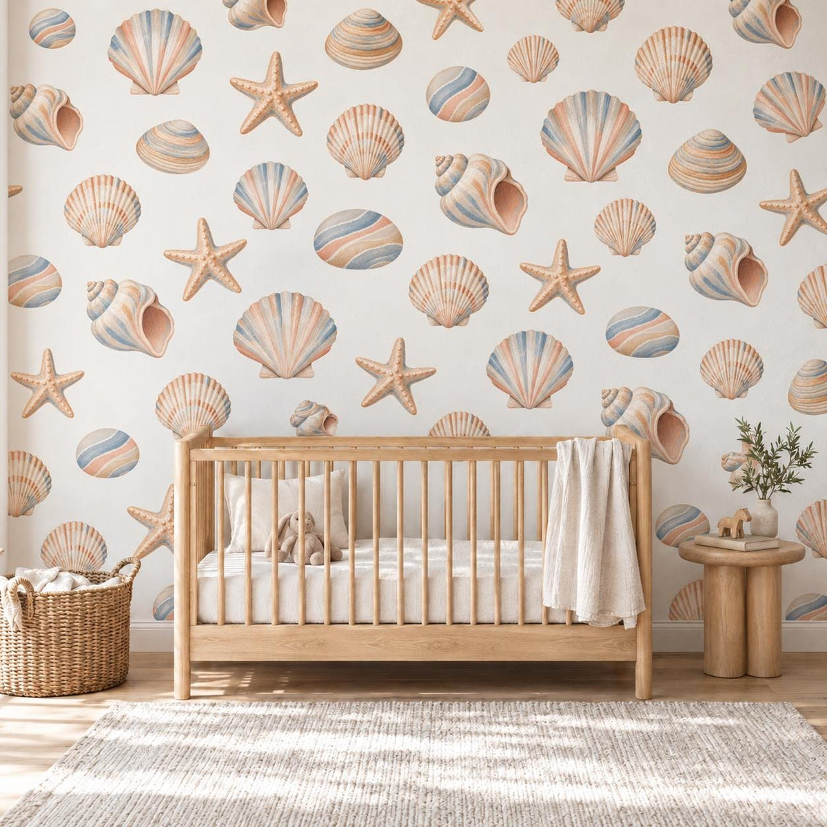 Seashell Wall Stickers, Beach Nursery Decor, Shell Starfish Wall Decals, Coastal Ocean Kids Room Pastel Peel and Stick Wall Art