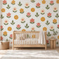 Flower Wall Stickers, Folk Floral Nursery Decor, Pink Mustard Daisy Wall Decals, Boho Girls Kids Room Retro Peel and Stick Wall Art