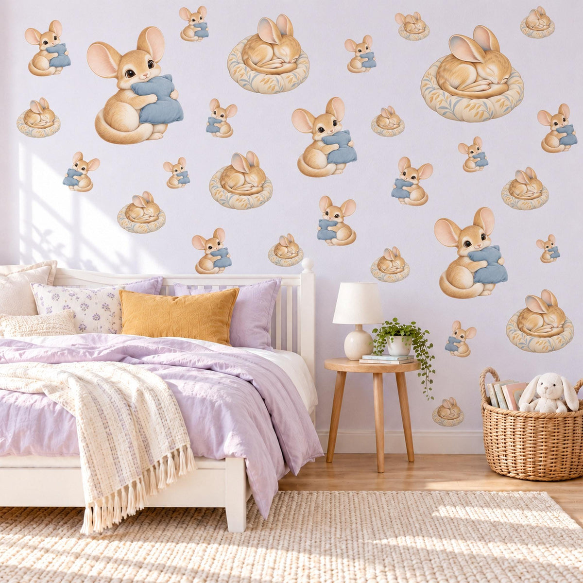 Jerboa Wall Stickers, Baby Desert Animal Nursery Decor, Cute Mouse Wall Decals, Honey Dusty Blue Kids Room Peel and Stick Wall Art