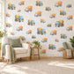 Cement Mixer Wall Stickers, Construction Truck Nursery Decor, Digger Vehicle Decals, Dusty Blue Boys Room Peel and Stick Wall Art