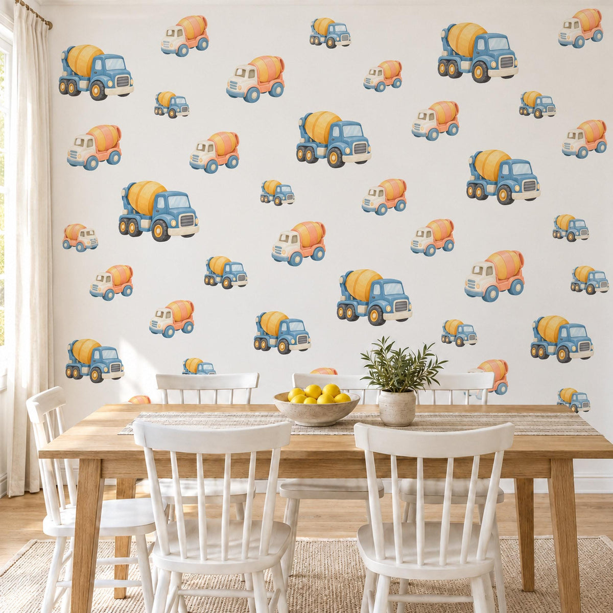 Cement Mixer Wall Stickers, Construction Truck Nursery Decor, Digger Vehicle Decals, Dusty Blue Boys Room Peel and Stick Wall Art