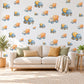 Cement Mixer Wall Stickers, Construction Truck Nursery Decor, Digger Vehicle Decals, Dusty Blue Boys Room Peel and Stick Wall Art