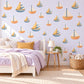 Sailboat Wall Stickers, Toy Boat Nursery Decor, Nautical Wall Decals, Peach Dusty Blue Seaside Kids Room Peel and Stick Wall Art