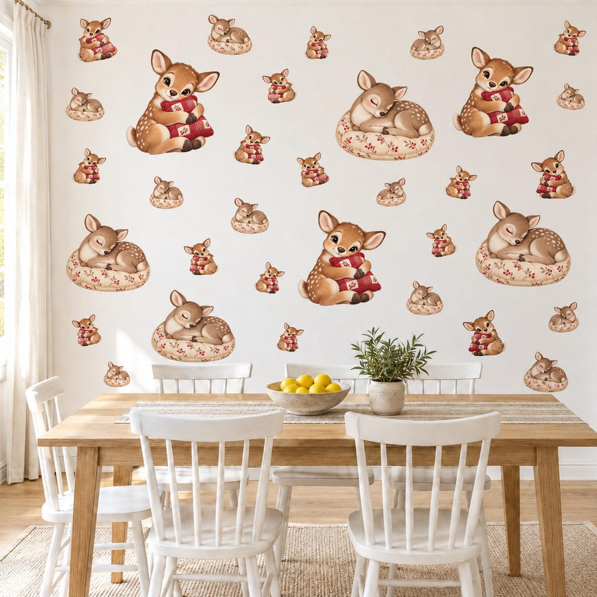 Reindeer Wall Stickers, Baby Reindeer Christmas Nursery Decor, Winter Animal Decals, Taupe Cranberry Kids Room Peel and Stick Wall Art