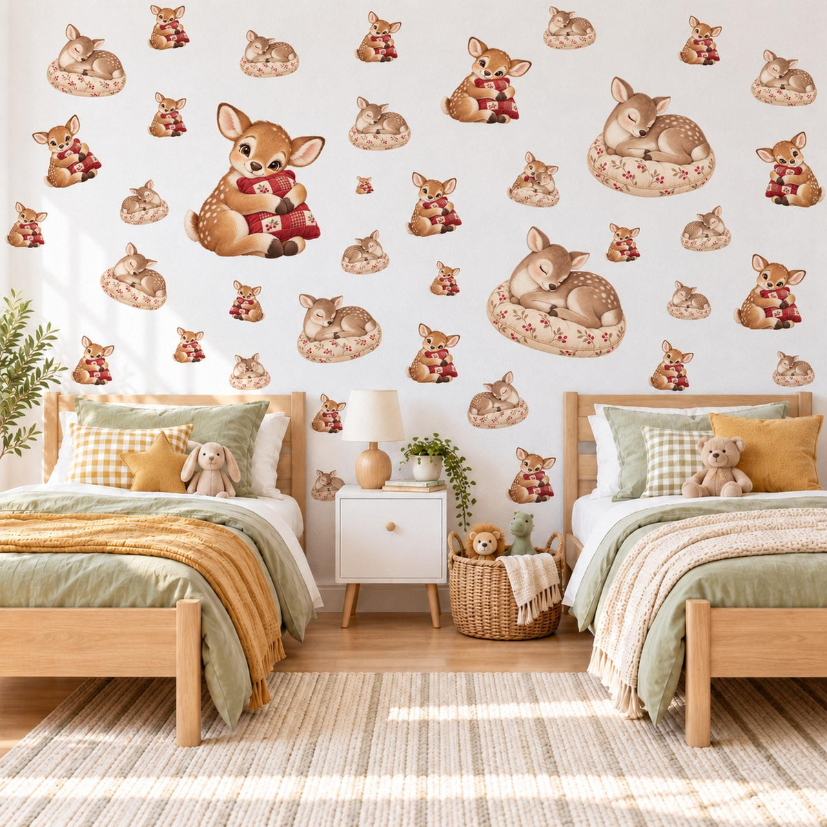 Reindeer Wall Stickers, Baby Reindeer Christmas Nursery Decor, Winter Animal Decals, Taupe Cranberry Kids Room Peel and Stick Wall Art