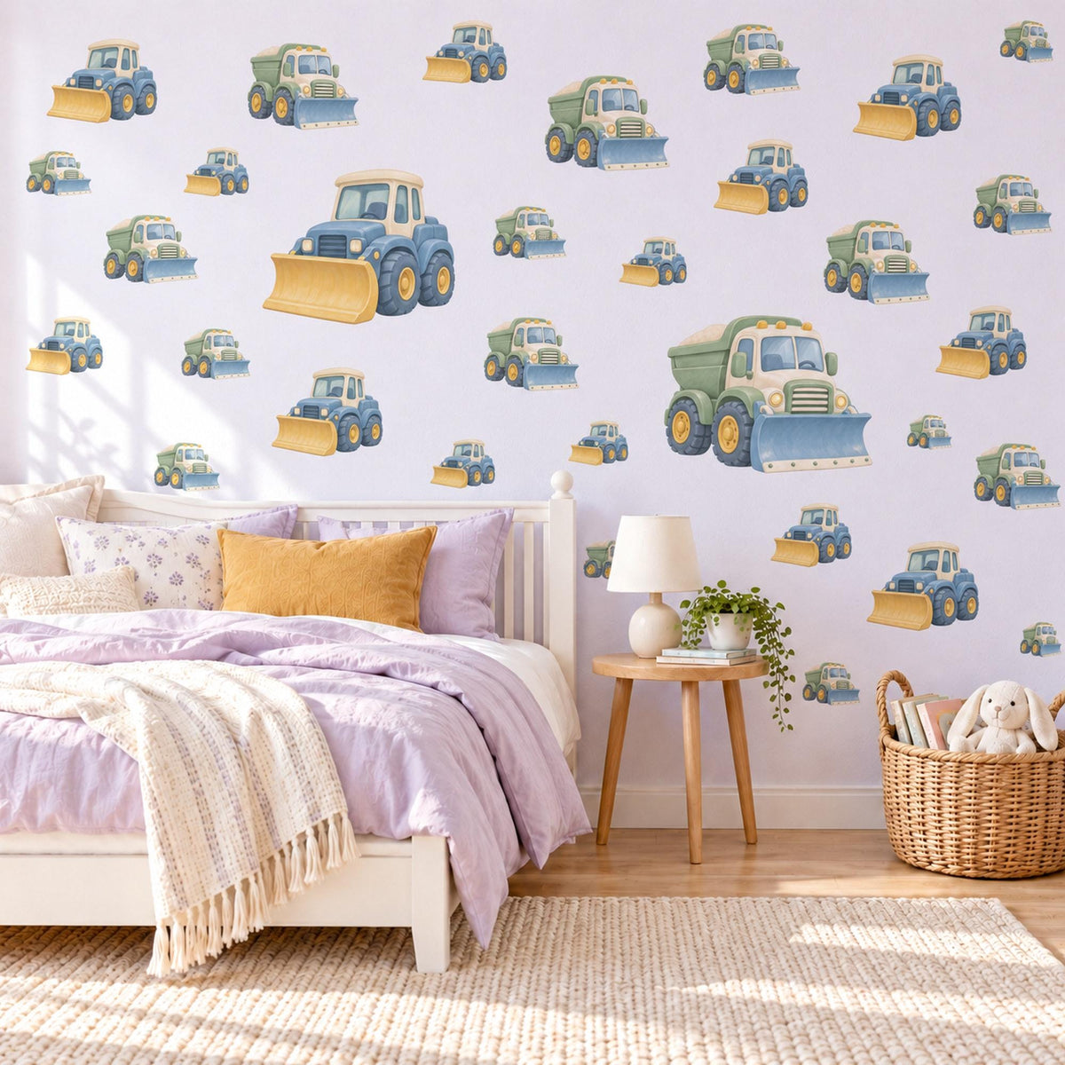 Snow Plough Wall Stickers, Winter Truck Nursery Decor, Vehicle Wall Decals, Dusty Blue Honey Sage Boys Room Peel and Stick Wall Art