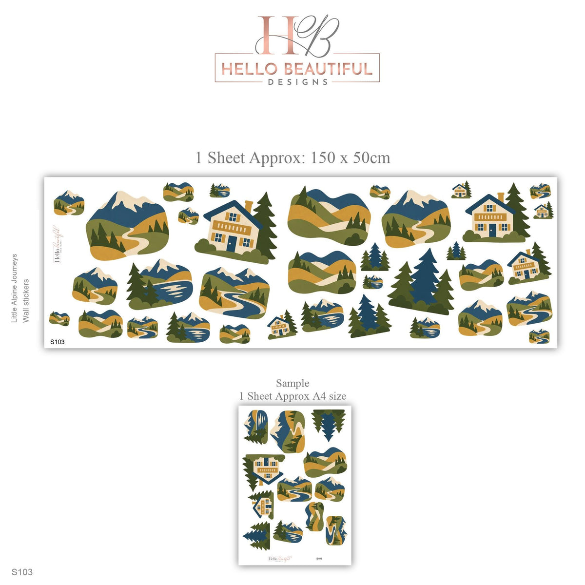 Mountain Wall Stickers, Alpine Nursery Decor, Pine Tree Chalet Wall Decals, Boys Kids Room Adventure Landscape Peel and Stick Wall Art