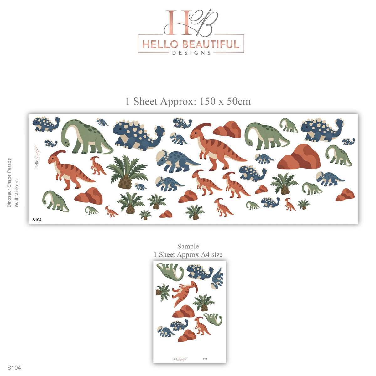 Dinosaur Wall Stickers, Dino Nursery Decor, Blue Green Orange Dinosaur Wall Decals, Boys Kids Room Jurassic Peel and Stick Wall Art
