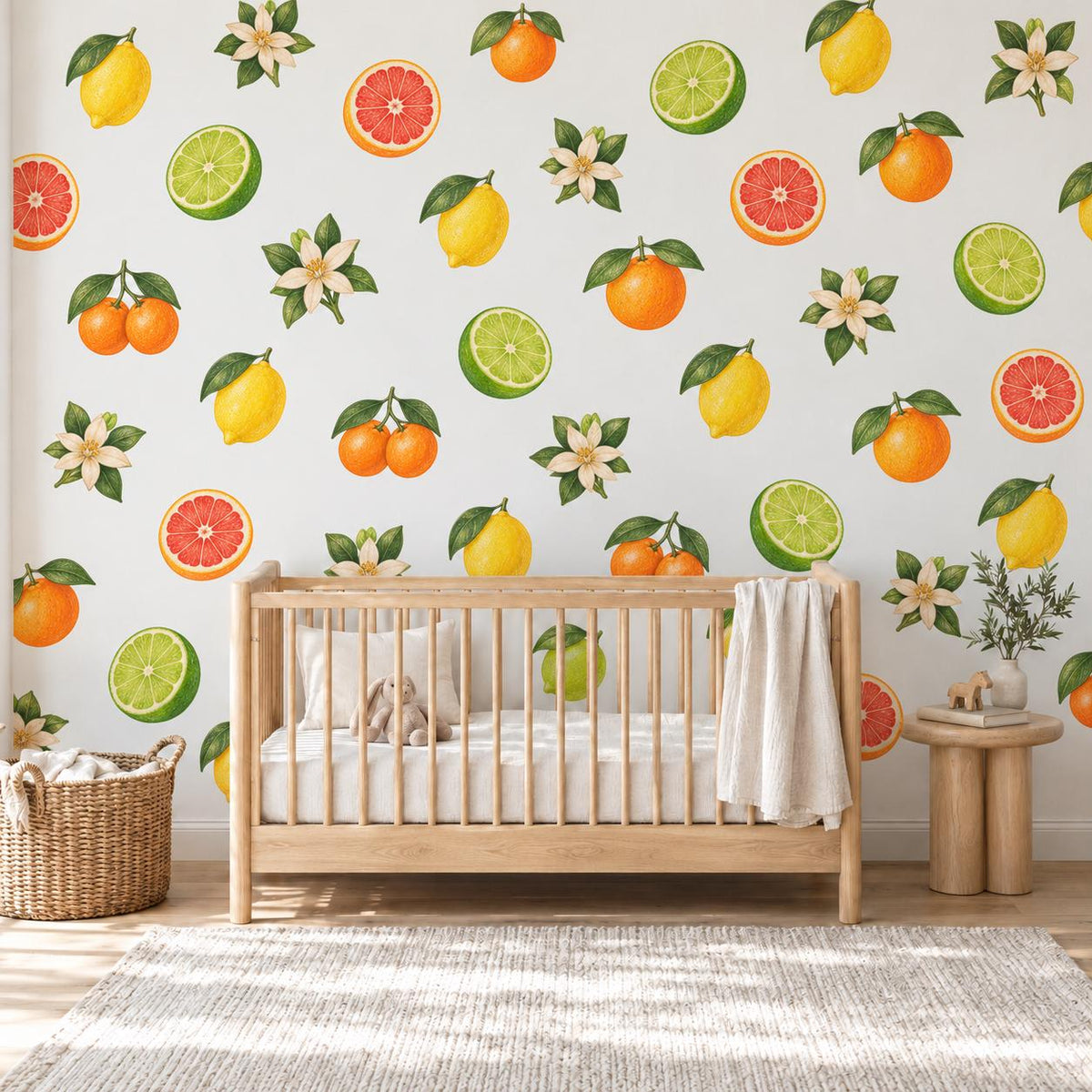 Citrus Wall Stickers, Lemon Orange Nursery Decor, Grapefruit Lime Fruit Wall Decals, Girls Kids Room Summer Peel and Stick Wall Art