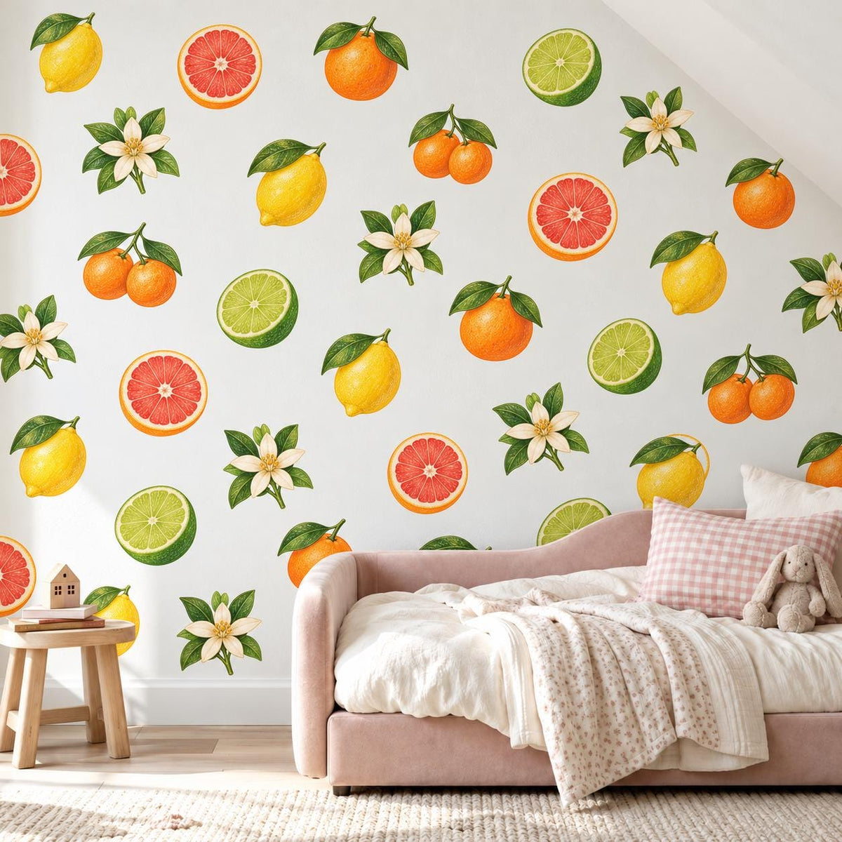 Citrus Wall Stickers, Lemon Orange Nursery Decor, Grapefruit Lime Fruit Wall Decals, Girls Kids Room Summer Peel and Stick Wall Art