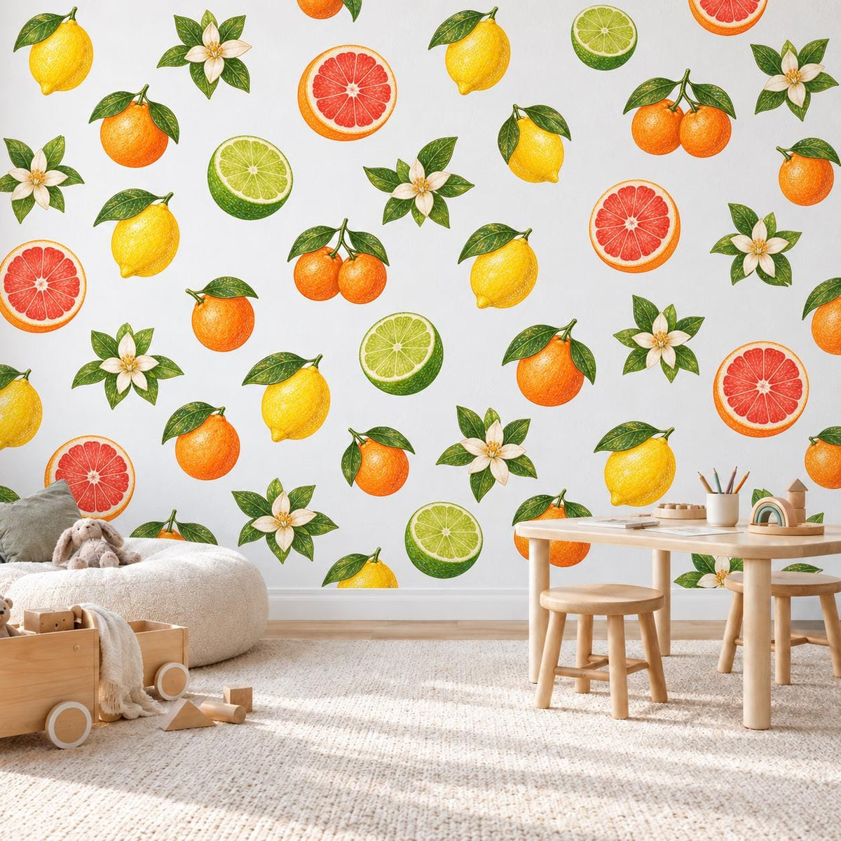 Citrus Wall Stickers, Lemon Orange Nursery Decor, Grapefruit Lime Fruit Wall Decals, Girls Kids Room Summer Peel and Stick Wall Art