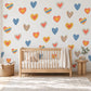 Heart Wall Stickers, Crayon Heart Nursery Decor, Rainbow Gingham Heart Wall Decals, Kids Room Navy Mustard Coral Peel and Stick Wall Art